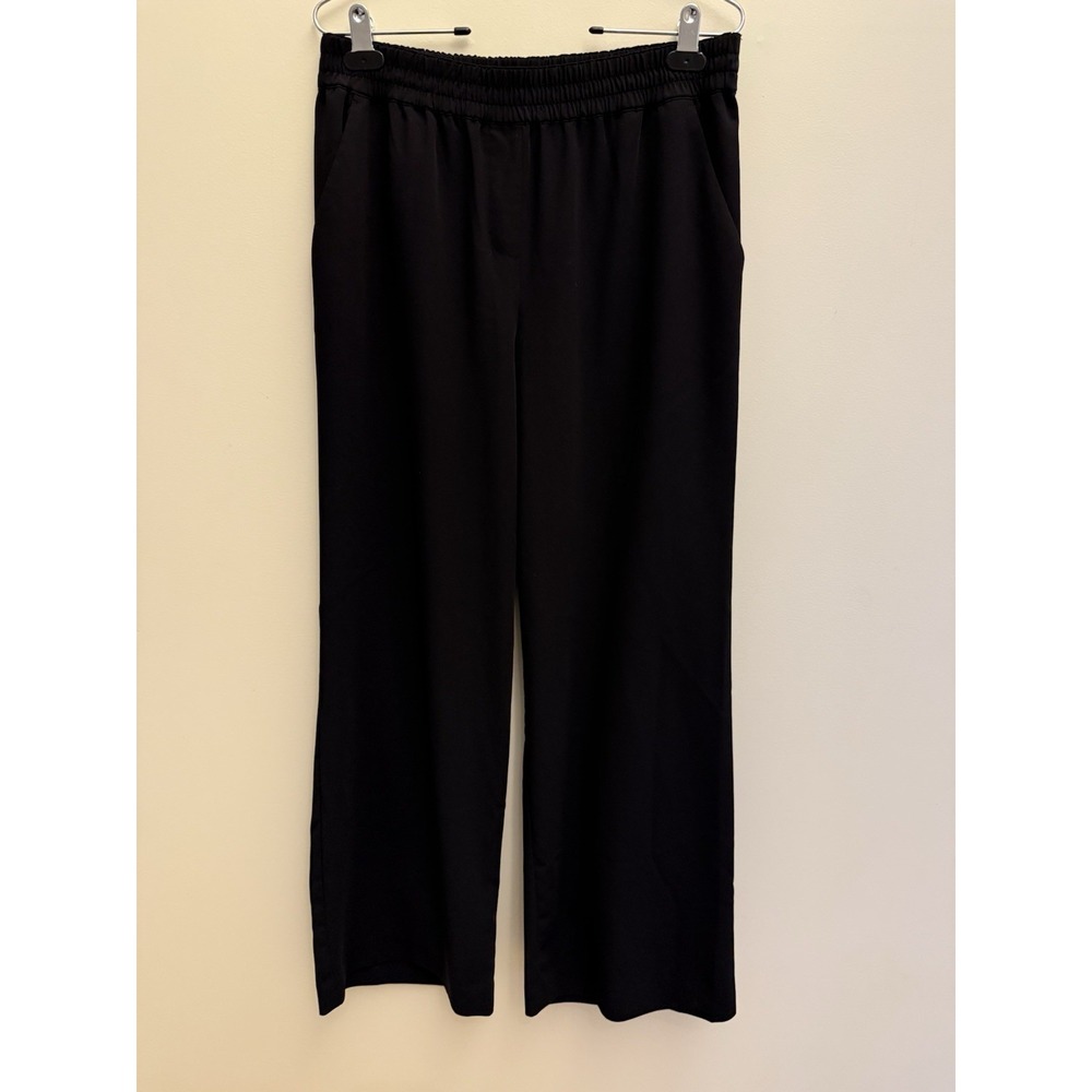 Loft Black Wide Leg Pull On Pants Womens Medium High Rise Travel Comfort Pockets